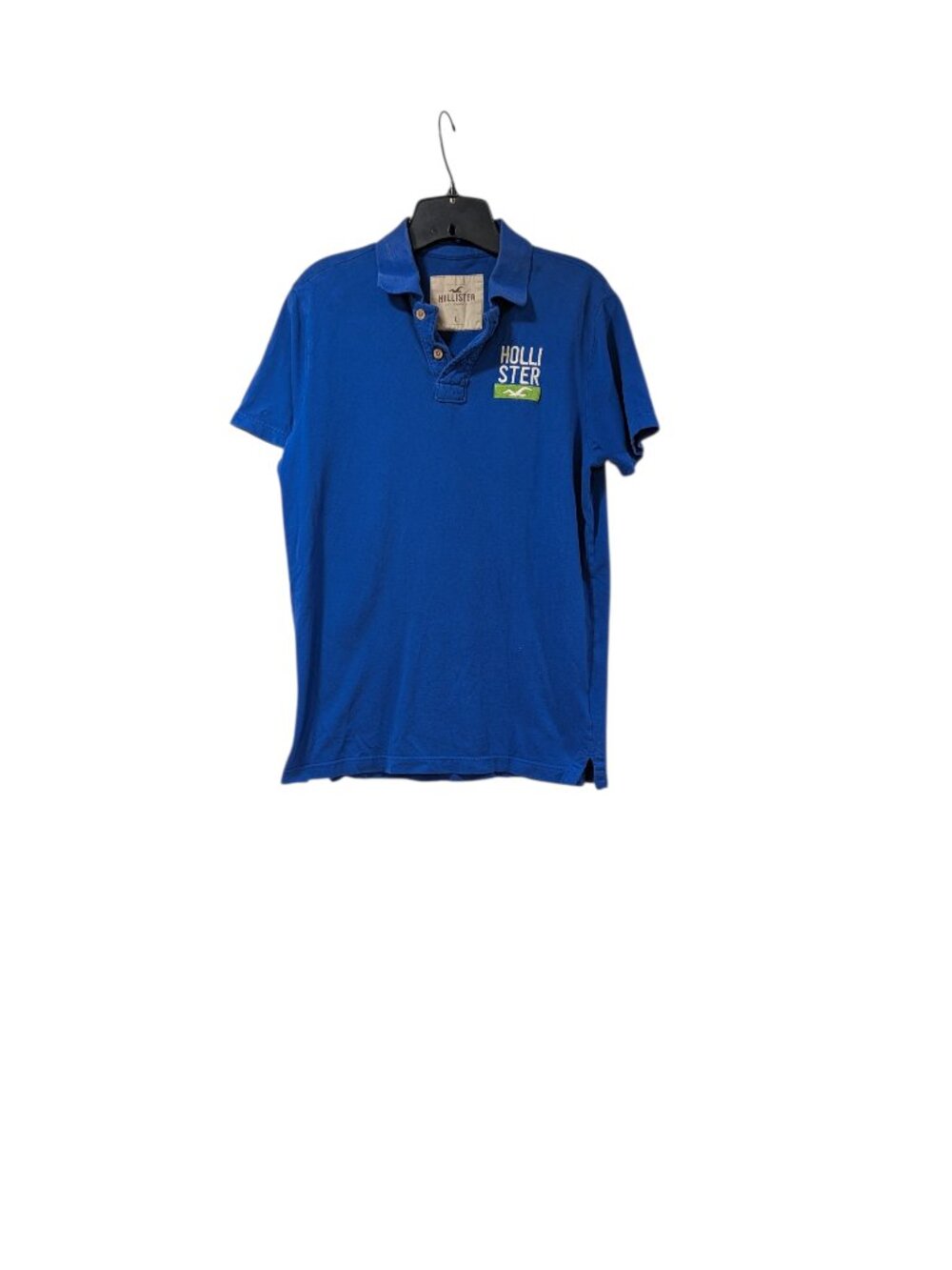 Hollister Blue Partial Button Up Short Sleeve Polo Shirt Preppy Casual Sz L